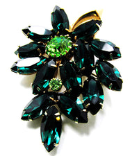 Vintage 1950s Emerald and Peridot Rhinestone Floral Pin and Earrings  Pin - Thumbnail