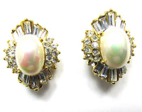 Vintage 1960s Glamorous Sophisticated Pearl and Rhinestone Earrings - Front - Thumbnail