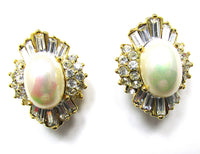 Vintage 1960s Glamorous Sophisticated Pearl and Rhinestone Earrings - Front - Thumbnail