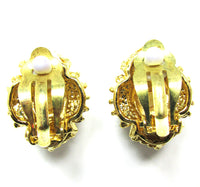 Vintage 1960s Glamorous Sophisticated Pearl and Rhinestone Earrings - Back - Thumbnail