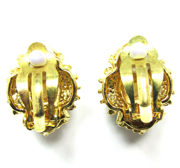 Vintage 1960s Glamorous Sophisticated Pearl and Rhinestone Earrings - Back