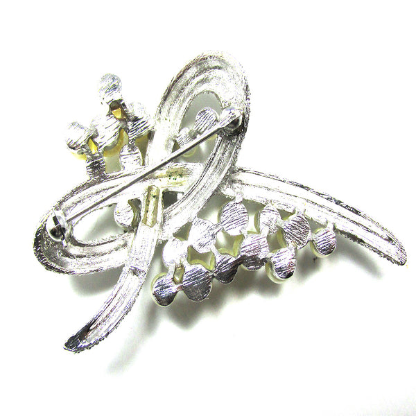 1950s Vintage Signed Mid-Century Crown Trifari Innovative Pearl Pin - Back