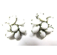 Signed Weiss Vintage 1950s White Cabochon Rhinestone Earrings - Front - Thumbnail