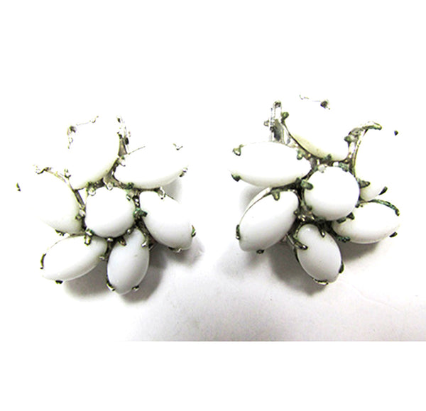 Signed Weiss Vintage 1950s White Cabochon Rhinestone Earrings - Front