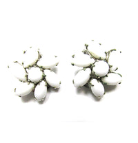 Signed Weiss Vintage 1950s White Cabochon Rhinestone Earrings - Front - Thumbnail