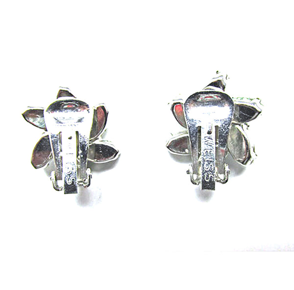 Signed Weiss Vintage 1950s White Cabochon Rhinestone Earrings - Back