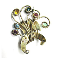 Rare Vintage 1940s Signed EYF Rhinestone & Sterling Vermeil Floral Pin