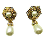 Kenneth J. Lane Vintage 1960s Pearl and Rhinestone Drop Earrings - Front