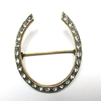 Vintage 1950s Sterling Vermeil and Clear Rhinestone Horse-Shoe Shaped Pin - Front - Thumbnail