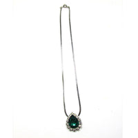 Lovely 1960s Vintage Emerald-Green and Clear Diamante Necklace - Front - Thumbnail