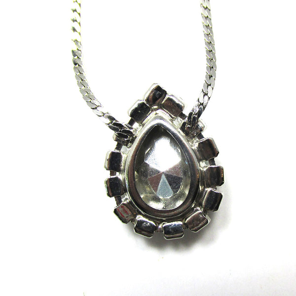 Lovely 1960s Vintage Emerald-Green and Clear Diamante Necklace - Back