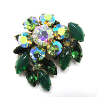 Signed Austria 1950s Mid-Century Stunning Diamante Floral Pin - Front - Thumbnail