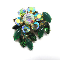 Signed Austria 1950s Mid-Century Stunning Diamante Floral Pin - Front - Thumbnail