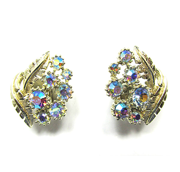 Signed Designer Coro 1950s Vintage Aurora Borealis Diamante Earrings - Front