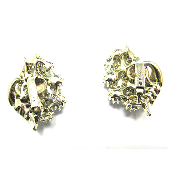 Signed Designer Coro 1950s Vintage Aurora Borealis Diamante Earrings - Back