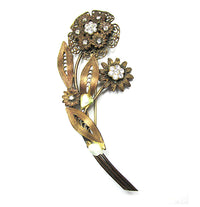 1940s Vintage Cannetille Work Diamante and Pearl Floral Spray Pin - Front - Thumbnail