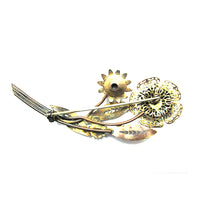 1940s Vintage Cannetille Work Diamante and Pearl Floral Spray Pin - Back - Thumbnail