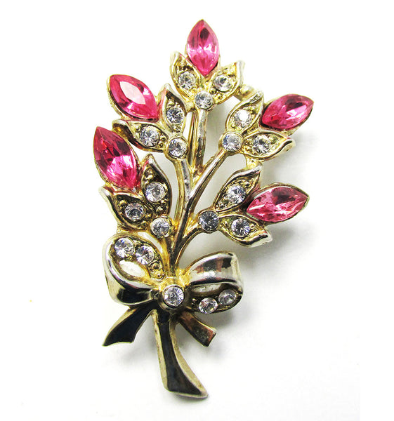 Dainty Vintage 1950s Mid-Century Diamante Floral Spray Pin - Front