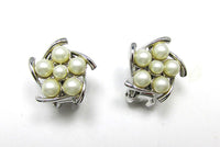 Signed Bogoff Vintage 1950s Mid-Century Designer Pearl Floral Earrings