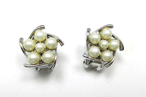 Signed Bogoff Vintage 1950s Mid-Century Designer Pearl Floral Earrings - Front