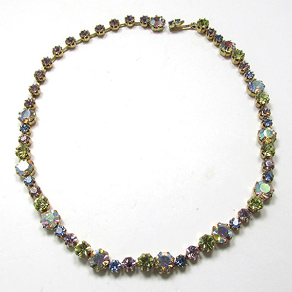 Rare Signed Fenichel Vintage 1950s Aurora Borealis Rhinestone Necklace - Front