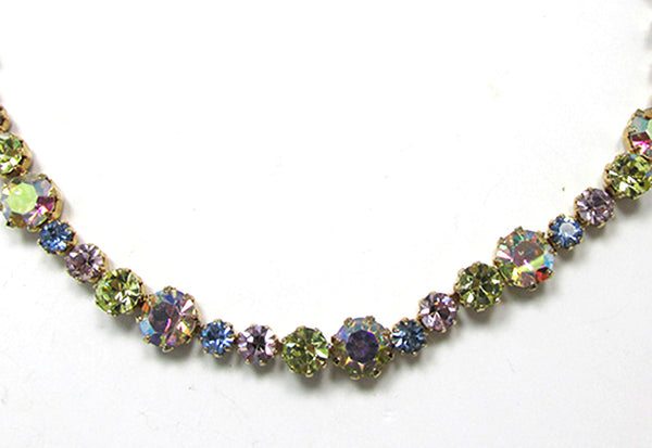 Rare Signed Fenichel Vintage 1950s Aurora Borealis Rhinestone Necklace - Close Up