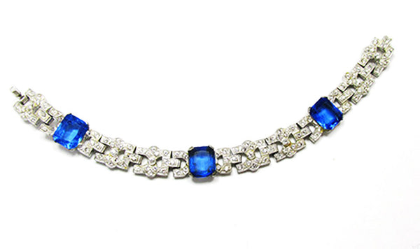Coro 1930s Vintage Rare "R" Mark Art Deco Sapphire Rhinestone Bracelet - Front