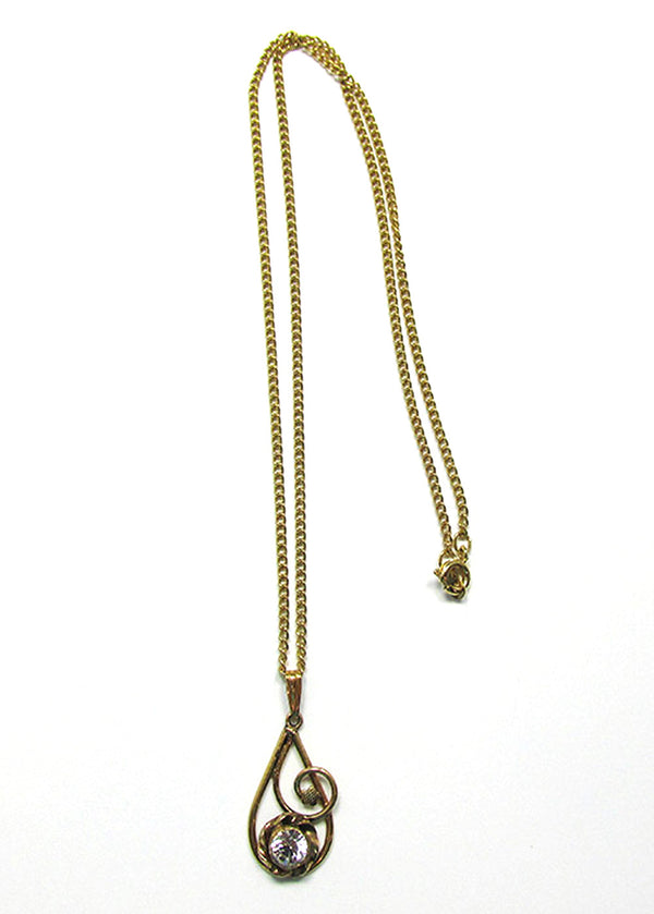 AMCO Vintage 1940s Gold Filled Abstract Clear Rhinestone Pendant - Front