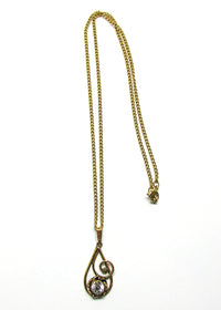 AMCO Vintage 1940s Gold Filled Abstract Clear Rhinestone Pendant - Front - Thumbnail