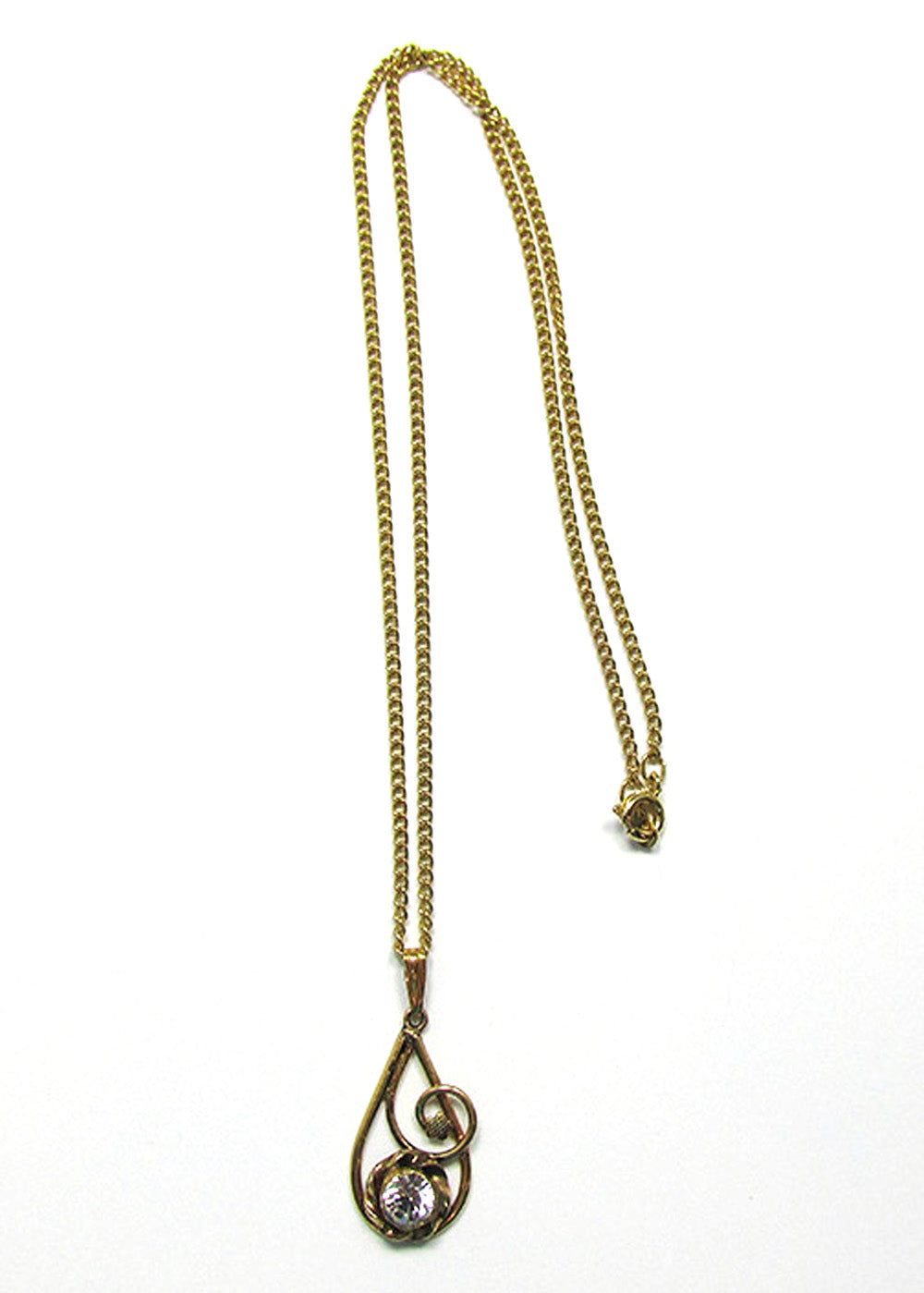 AMCO Vintage 1940s Gold Filled Abstract Clear Rhinestone Pendant - Front
