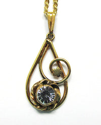 AMCO Vintage 1940s Gold Filled Abstract Clear Rhinestone Pendant - Close Up - Thumbnail