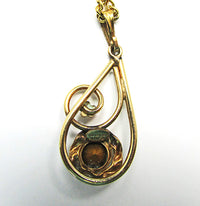 AMCO Vintage 1940s Gold Filled Abstract Clear Rhinestone Pendant - Back - Thumbnail
