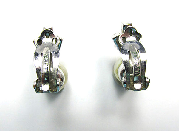 Panetta Vintage 1950s Pearl and Rhinestone Clip-Back Earrings - Back
