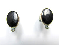 Van Dell Vintage 1950s Onyx and Rhinestone Gold-Filled Earrings - Front - Thumbnail