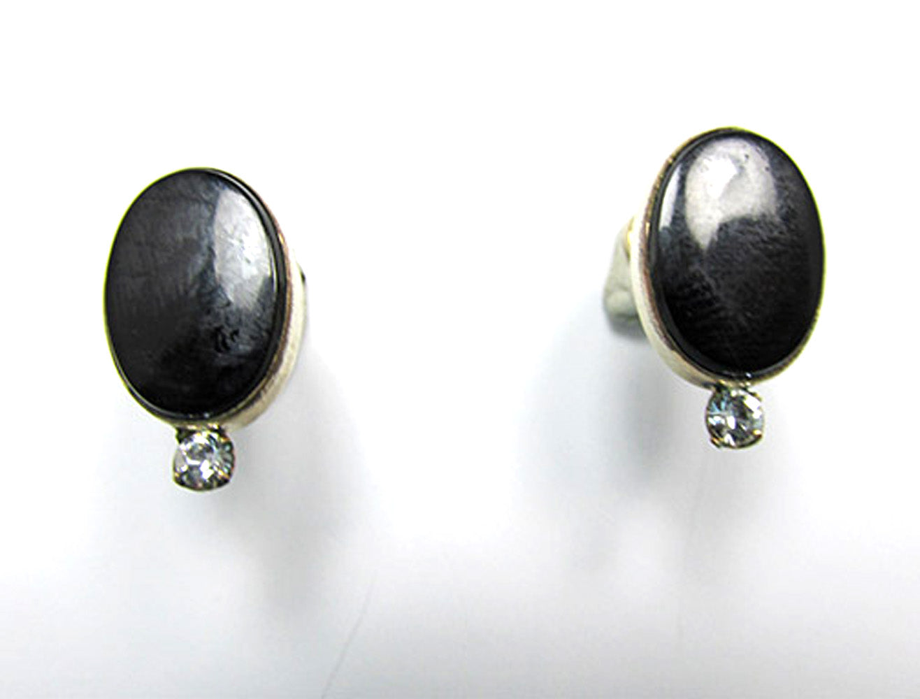 Van Dell Vintage 1950s Onyx and Rhinestone Gold-Filled Earrings - Front