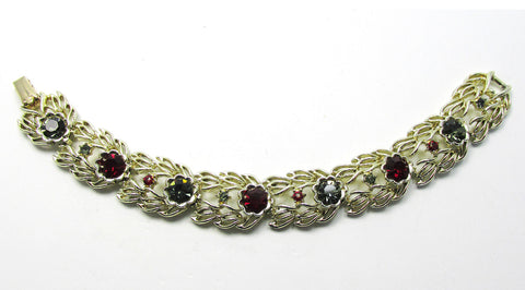 Signed Coro 1950s Designer Mid-Century Diamante Floral Bracelet - Front
