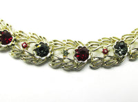 Signed Coro 1950s Designer Mid-Century Diamante Floral Bracelet - Close Up - Thumbnail