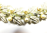 Judy Lee 1950s Vintage Rhinestone and Pearl Bracelet and Earrings - Close Up Front - Thumbnail