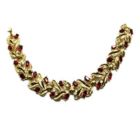 Crown Trifari Vintage 1950s Ruby Rhinestone Bracelet and Earrings - Front Bracelet - Thumbnail