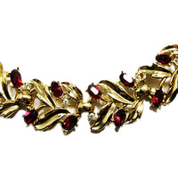 Crown Trifari Vintage 1950s Ruby Rhinestone Bracelet and Earrings - Bracelet Close Up - Thumbnail