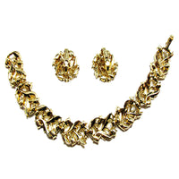 Crown Trifari Vintage 1950s Ruby Rhinestone Bracelet and Earrings- Back Set - Thumbnail