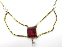 Vintage 1940s Ruby-Red and Clear Rhinestone Festoon Necklace - Close Up - Thumbnail
