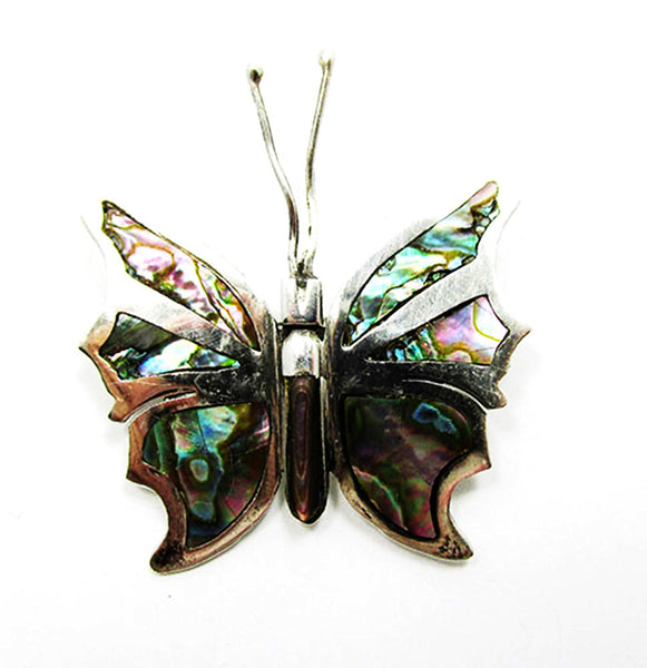 Vintage 1940s RLS Abalone and Sterling Butterfly Pin and Earrings - Pin Front