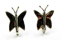 Vintage 1940s RLS Abalone and Sterling Butterfly Pin and Earrings - Earring Fronts - Thumbnail