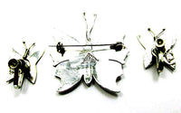 Vintage 1940s RLS Abalone and Sterling Butterfly Pin and Earrings - Set Back - Thumbnail