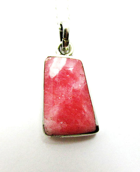 Vintage 1990s Geometric Pink Rhodochrosite Gemstone Sterling Pendant - Close Up