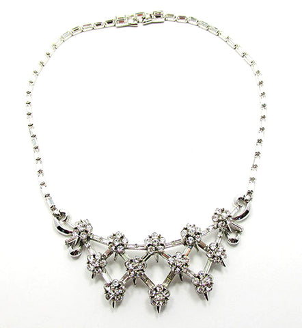 Signed CoroCraft Vintage 1950s Designer Rhinestone Bib Necklace - Front