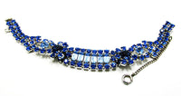 Opulent Vintage 1950s Mid-Century Blue Rhinestone Floral Bracelet - Front - Thumbnail