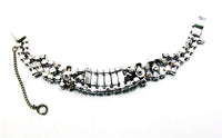 Opulent Vintage 1950s Mid-Century Blue Rhinestone Floral Bracelet - Back - Thumbnail
