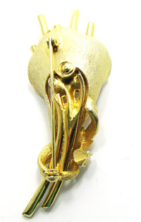 Trifari 1950s Vintage Mid Century Designer Rhinestone Clear Floral Pin - Back - Thumbnail